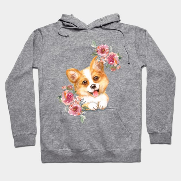 Cute Corgi Puppy Dog Watercolor Art Hoodie by AdrianaHolmesArt